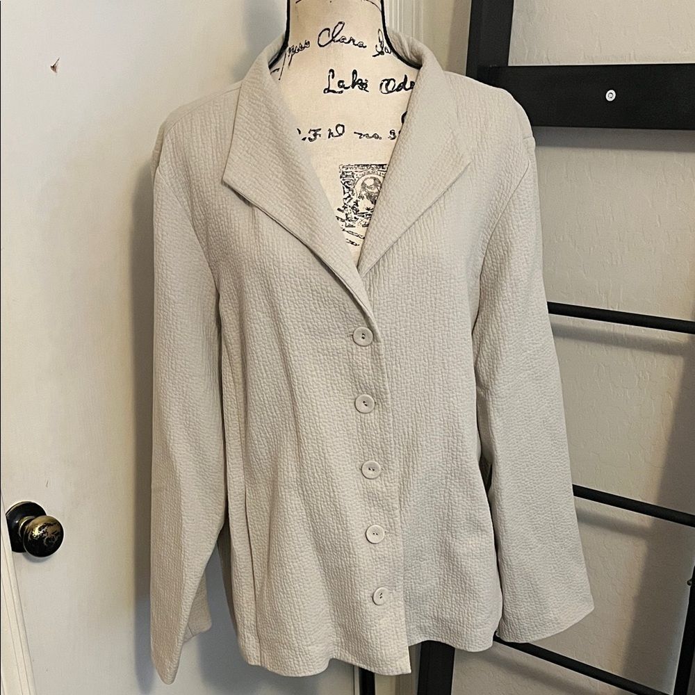 Eileen Fisher Organic Cotton Blend Beige Button Closure Pockets Beige Jacket